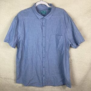 Tenth Ocean Washable Linen‎ Button-Up Shirt Men's Size XXL Blue Short Sleeve